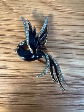 Vintage Gem-Craft Black Enamel Bird of Paradise Brooch | Signed | c. 1960s